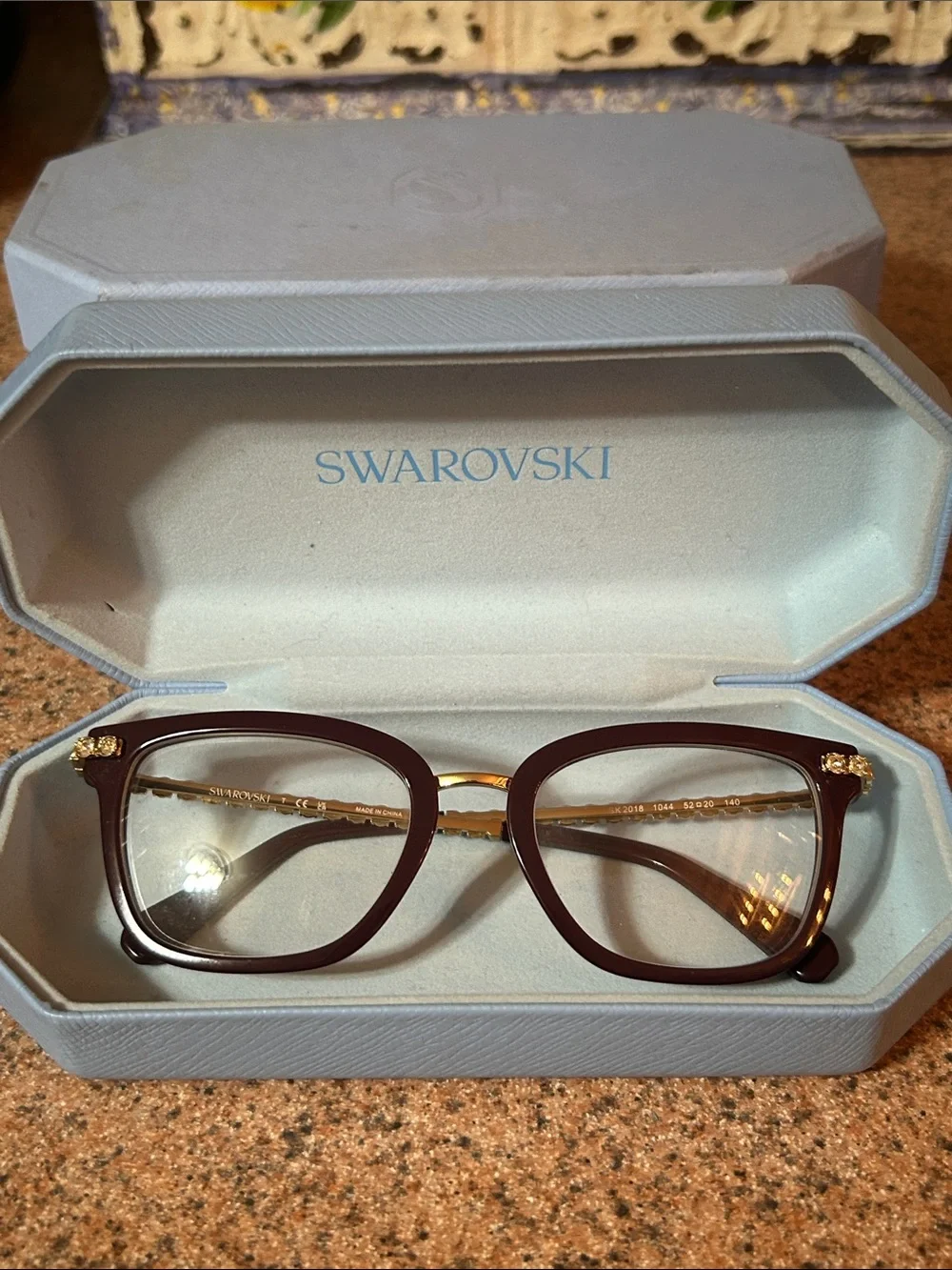 Swarovski Deep Burgundy and Gold Women's Eyeglasses with Crystal Detail